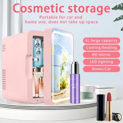 6l鏡子美妝冰箱,適用於皮膚護理產品、面膜等的冷熱儲存,可攜式led迷你冰箱