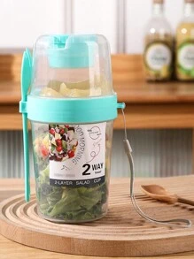 1入組560毫升便攜式沙拉杯，附叉子和蓋子，厚實透明的水果蔬菜輕量級食品容器，適用於學校，辦公室等。 - 彩色 - 查看 13