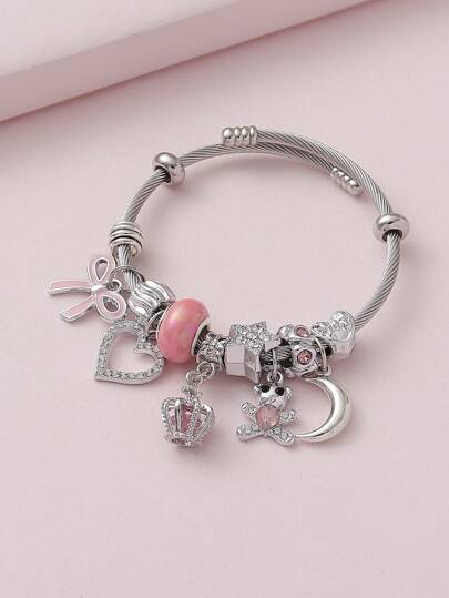 دب الدببة التاج الأنيق والفاخر ، علامة السلام ، رباط العنق ، قلادة من الفضة الفولاذية على شكل قمر وقلب مع حبيبات مرصعة بالراين تتضمن العديد من الرموز لعمليات التزيين الذاتي ، قابل للتعديل ومناسب للفتيات للارتداء في المناسبات اليومية وحفلات الاحتفالات كهدية.