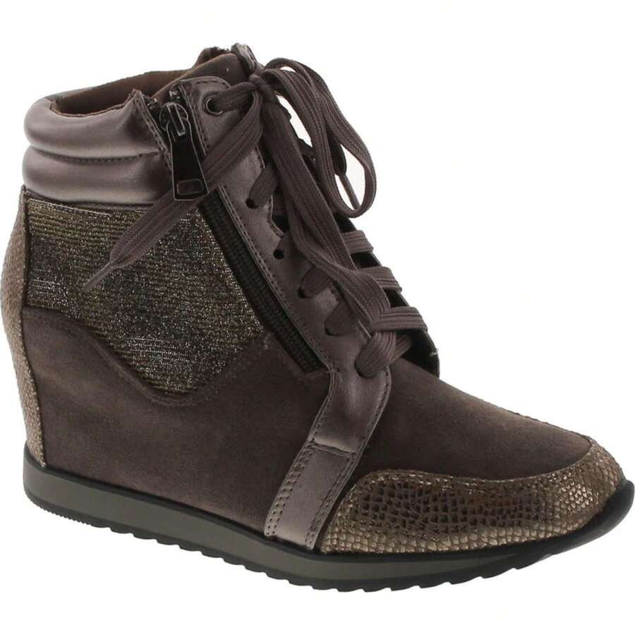 Women's Fashion Lace Up Decorative Zippers Wedge Sneakers - Xám - Xem 1