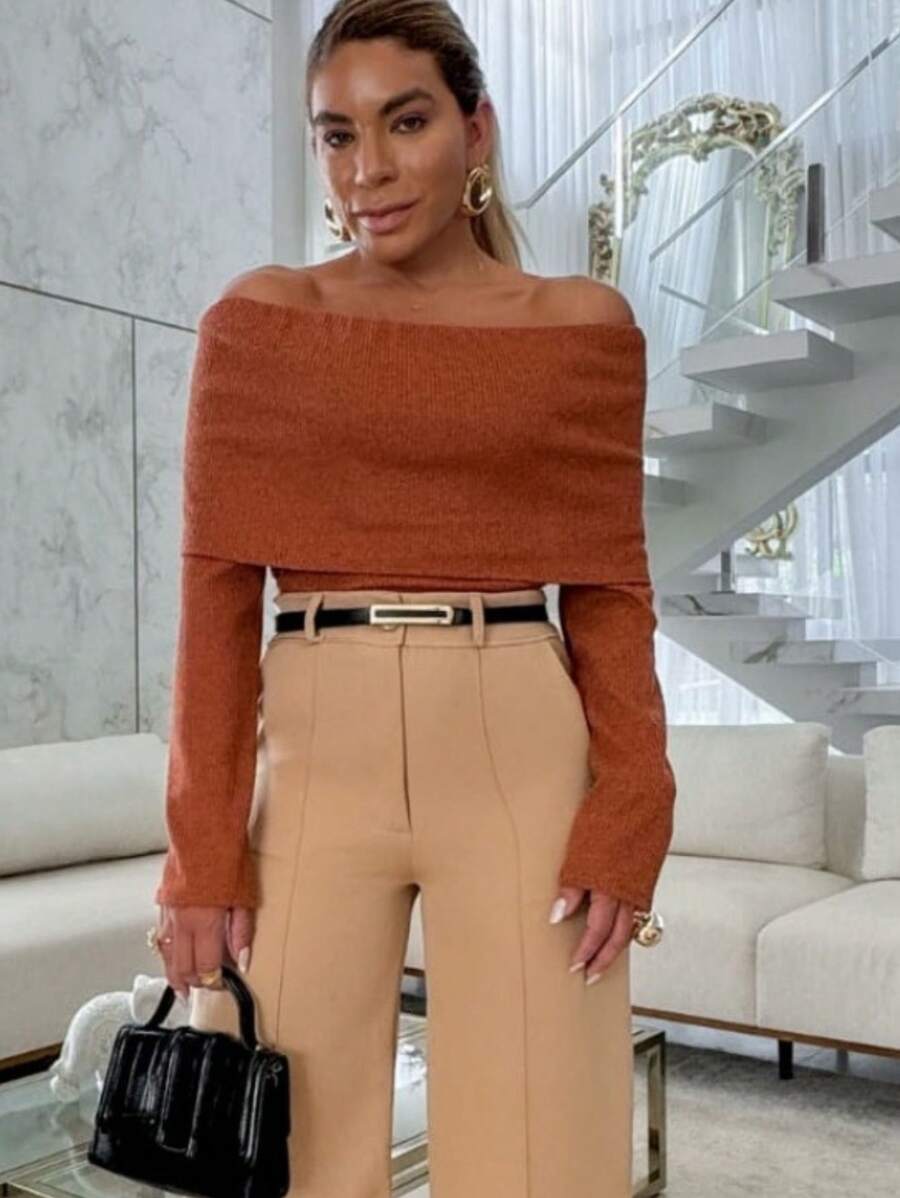 Women Knit Tops - 鏽棕色 - 查看 1