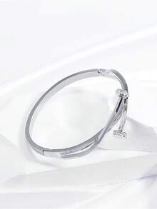 1pc French Style Luxury Nail Bangle Fashionable All-Match Diamond-Inlaid Titanium Steel Bracelet For Women - Diamond Bracelet - View 7