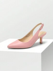 Women's Kitten Heel Point Toe Buckle Decor Slingback Stiletto Low Heels Dress Bridal Elegant  Solid Color Wedding Pumps Shoes