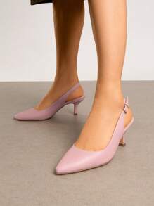 Women's Kitten Heel Point Toe Buckle Decor Slingback Stiletto Low Heels Dress Bridal Elegant  Solid Color Wedding Pumps Shoes