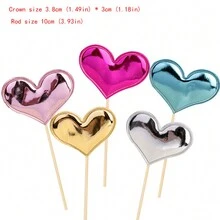 10入組閃亮心形皇冠蛋糕裝飾頂塔，具反光效果，使用PU皮革材料，適用於裝飾甜點和烘焙