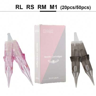 Mona 20st/Låda RL/RS/F STORLEK Rosa Professionella engångstatueringspatroner Nålkassett tatueringsnålar Rund liner i standardstorlek för patrontatuering Pen Machine Tatuering