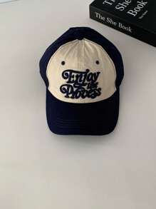 1pc New Arrival Contrasting Color Wide Brim Small Face Baseball Cap, Student Letter American Style Baseball Hat,