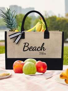 两件套女士沙滩手提包，包含化妆包和帆布沙滩包，简约大容量手提包，便携休闲收纳包，多功能购物袋，全新设计，适合婚礼、生日、节日等各种场合，是送给女性、妈妈、老师、朋友、伴娘、学生以及返校季的绝佳礼物。 - 卡其色 - 查看 3