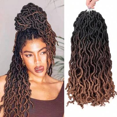 18/24 Inch Goddess Faux Locs Crochet Hair 1 Pack/Lot Soft Locs Wavy Crochet Braids Dreadlocks 3 Tone Curly Wavy Twist Braiding Hair Extensions Roots Braid(#1B/4/30)