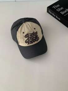 1pc New Arrival Contrasting Color Wide Brim Small Face Baseball Cap, Student Letter American Style Baseball Hat,