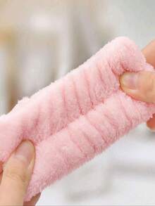 3 件套头带 2 件腕带柔软毛绒天鹅绒弹性头带腕带适用于洗脸水疗护肤水疗情人节 - 淺粉色 - 查看 6