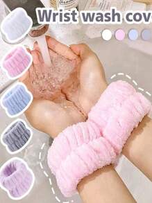 3 件套头带 2 件腕带柔软毛绒天鹅绒弹性头带腕带适用于洗脸水疗护肤水疗情人节 - 淺粉色 - 查看 8