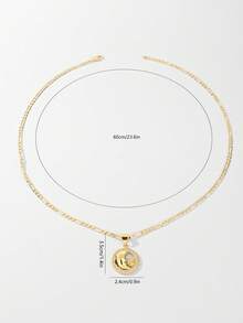 1個時尚簡約的閃亮嘻哈風格圓月形銅鋯石嵌入吊墜項鍊，適合送禮、情侶、朋友和節日日常穿戴 - 金黃色 - 查看 5