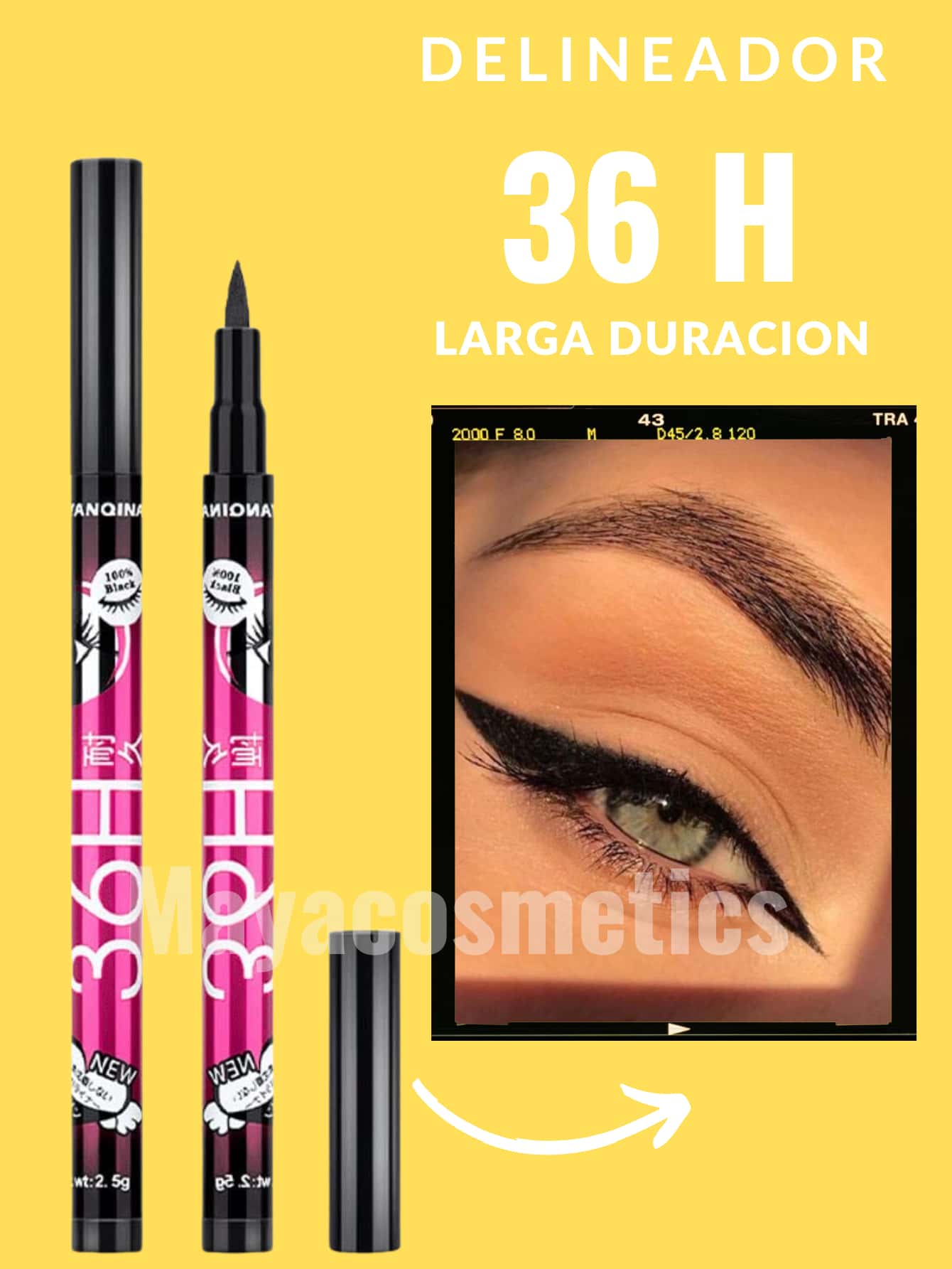 Delineador de ojos 36 horas intenso plumon delineador liquido a prueba de agua, delineador con punta de plumón, no se corre
