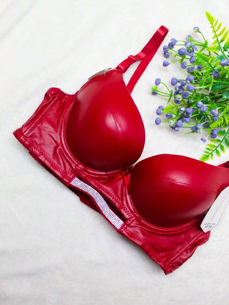 Brasier tipo vinipiel con aplique de brillos, comodo, calidad premium, tirantes ajustables, cómodo y buena calidad - Rojo - Ver 1