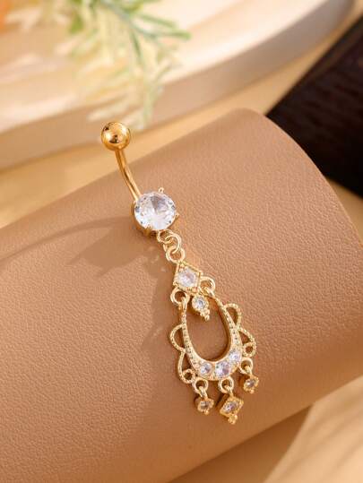 Rhinestone Decor Navel Belly Ring Unisex Stainless Steel Crystal Punk Piercing - A Fashionable Body Jewelry Gift For Any Occasion