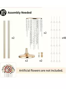 2pcs Acrylic Beaded Flower Stands, 29.5inch Tall Electroplated Flower Stands, Wedding Aisle Decorations, Home Decor, Party Decor Gifts Birthday Graduation Vase Room Decor Flower Vase Glass Vase