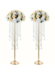 2pcs Acrylic Beaded Flower Stands, 29.5inch Tall Electroplated Flower Stands, Wedding Aisle Decorations, Home Decor, Party Decor Gifts Birthday Graduation Vase Room Decor Flower Vase Glass Vase