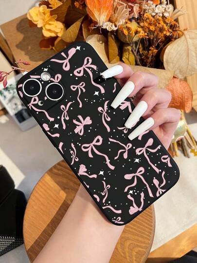 علبة هاتف صلبة باللون الأسود بطبعة فردية ذات شريط ياقة الرقص الزهري والمخطط على أنماط الشريطة متوافقة مع هاتف iPhone
