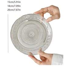 Vintage Embossed Flower Fruit Plate Cake Tray Round Glass Platter Dessert Dish - Transparent - View 2