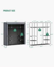 HaluPeit Wardrobe, Fabric Closet For Bedroom, 3 Clothes Rails With Nonwoven Cover, Clothes Storage Organization, 9 Compartments - Dark Grey - View 6