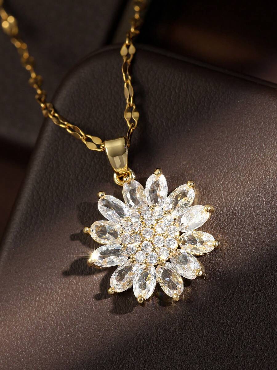 rakol 1pc Simple Pagoda Snowflake Shape Stainless Steel Pendant Necklace Suitable For Women Daily Wear - Yellow Gold - View 1