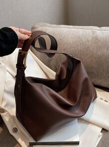 Borsa a tracolla e a secchiello in pelle morbida con chiusura a cerniera, di grande capacità, minimalista e alla moda, adatta per l'uso quotidiano, casual, versatile, con lunghezza della tracolla regolabile, in pelle PU, stile college per studenti universitari