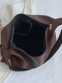 Borsa a tracolla e a secchiello in pelle morbida con chiusura a cerniera, di grande capacità, minimalista e alla moda, adatta per l'uso quotidiano, casual, versatile, con lunghezza della tracolla regolabile, in pelle PU, stile college per studenti universitari