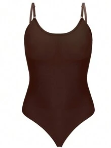 1pc Seamless Butt Lifting & Shaping Jumpsuit, Comfortable Elastic Straps, Tummy Control, Thong, Women Seamless Shapewear, Tummy & Butt Lifting Jumpsuit With Thong - Coffee Brown - View 4