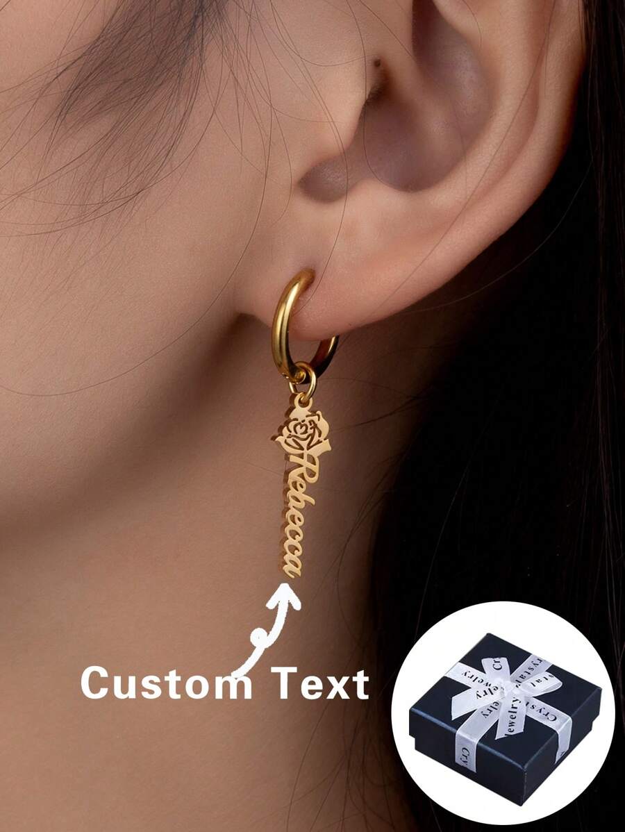 1對個性化簡約玫瑰名字耳環（女性），可定制。完美作為浪漫情人節禮物、生日禮物或母親節送給媽媽的禮物 - 金色 - 查看 1