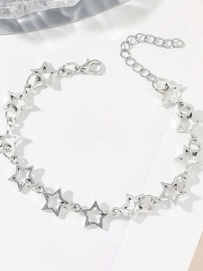 1 Stück punkiger schwarzer Armband mit künstlichen Perlen und Stern Anhänger für Frauen