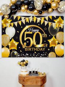 1入組100*150cm黑金鑽石圖案50歲生日背景布，生日派對背景裝飾用品橫幅乙烯基背景板