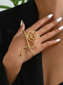 1pc Metallic Cold-Tone High-End Hand Cuff Bracelet - Gold - View 3