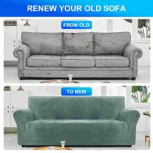 YSTYLE Velvet Sofa Cover 1/2/3/4 Seats, Adjustable Sofa Covers With Armrests, Elastic Sofa Covers, Universal Anti Cat Sofa Covers, Sofa Cover Anti Slip Sofa Cover - Dusty Blue - View 4