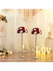 2pcs Acrylic Beaded Flower Stands, 29.5inch Tall Electroplated Flower Stands, Wedding Aisle Decorations, Home Decor, Party Decor Gifts Birthday Graduation Vase Room Decor Flower Vase Glass Vase