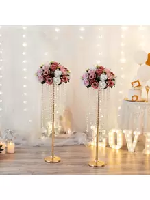 2pcs Acrylic Beaded Flower Stands, 29.5inch Tall Electroplated Flower Stands, Wedding Aisle Decorations, Home Decor, Party Decor Gifts Birthday Graduation Vase Room Decor Flower Vase Glass Vase