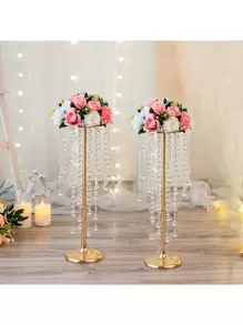 2pcs Acrylic Beaded Flower Stands, 29.5inch Tall Electroplated Flower Stands, Wedding Aisle Decorations, Home Decor, Party Decor Gifts Birthday Graduation Vase Room Decor Flower Vase Glass Vase