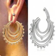 1pc Stainless Steel Fashion Beads Hoop Ear Weights Hangers Ear Gauges Plugs Expander Piercing Body Jewelry Stretcher - Round - View 1