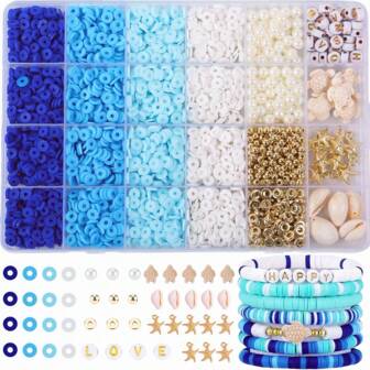 1 Box 24/18/15 Slots Clay Beads Friendship Couples DIY Bracelet Jewelry Making Kit, Faux Pearl, Polymer Clay Heart Rose Love Letter Pendant, Sea Turtle Letter Sea Star Shell, Ocean Style, Suitable As Cute Holiday Party Decorative Gift