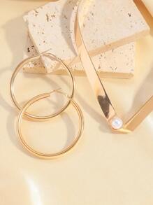 3入組復古誇張設計假珍珠金屬緊身頸鏈和耳環套裝，適用於女性 - 三件套項圈耳飾 - 查看 5