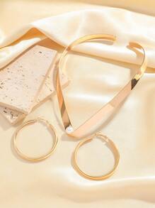 3入組復古誇張設計假珍珠金屬緊身頸鏈和耳環套裝，適用於女性 - 三件套項圈耳飾 - 查看 4