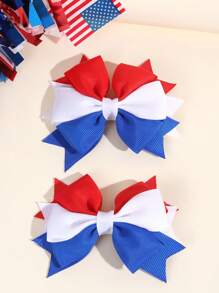 2pcs/Pack American Flag Pattern Hair Bows In Red, Blue And White, Independence Day Hair Clips For Girls, Hair Accessories For Kids