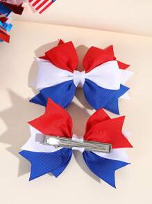 2pcs/Pack American Flag Pattern Hair Bows In Red, Blue And White, Independence Day Hair Clips For Girls, Hair Accessories For Kids