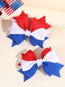 2pcs/Pack American Flag Pattern Hair Bows In Red, Blue And White, Independence Day Hair Clips For Girls, Hair Accessories For Kids