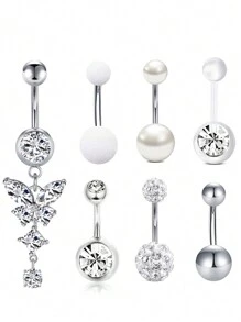 1 Bộ (7 Chiếc) Đá Trắng Bướm & Đá Cubic Zirconia Rốn Bộ Nhẫn Nữ Bụng Trang Sức Khuyên - Nhiều màu - Xem 5