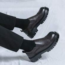 Brogue Carved Thick-Soled Elevator Shoes For Men - Brown - View 7