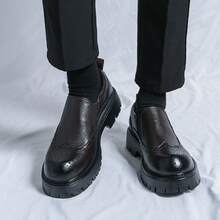 Brogue Carved Thick-Soled Elevator Shoes For Men - Brown - View 5