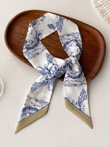優雅女士花卉印花絲巾1條，時尚裝飾性頸巾，適用於髮帶、頭帶、領帶、手提袋裝飾 - 彩色 - 查看 7