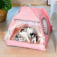DODOPET 1pc Tenda para Acampamento de Gato Dobrável, Casa de Tenda para Gato/Cachorro Semi-Fechada ao Ar Livre, Cama Respirável Para Animais de Estimação com Menos de 11lb (Padrão de Tapete e Cor da Tenda Aleatórios) - Multicolorido - Ver 2