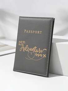 1 pieza Funda de pasaporte para viaje de negocios, de piel sintética (PU) con letras y corazón dorado, superficie brillante, estuche para pasaporte, esencial para viajar